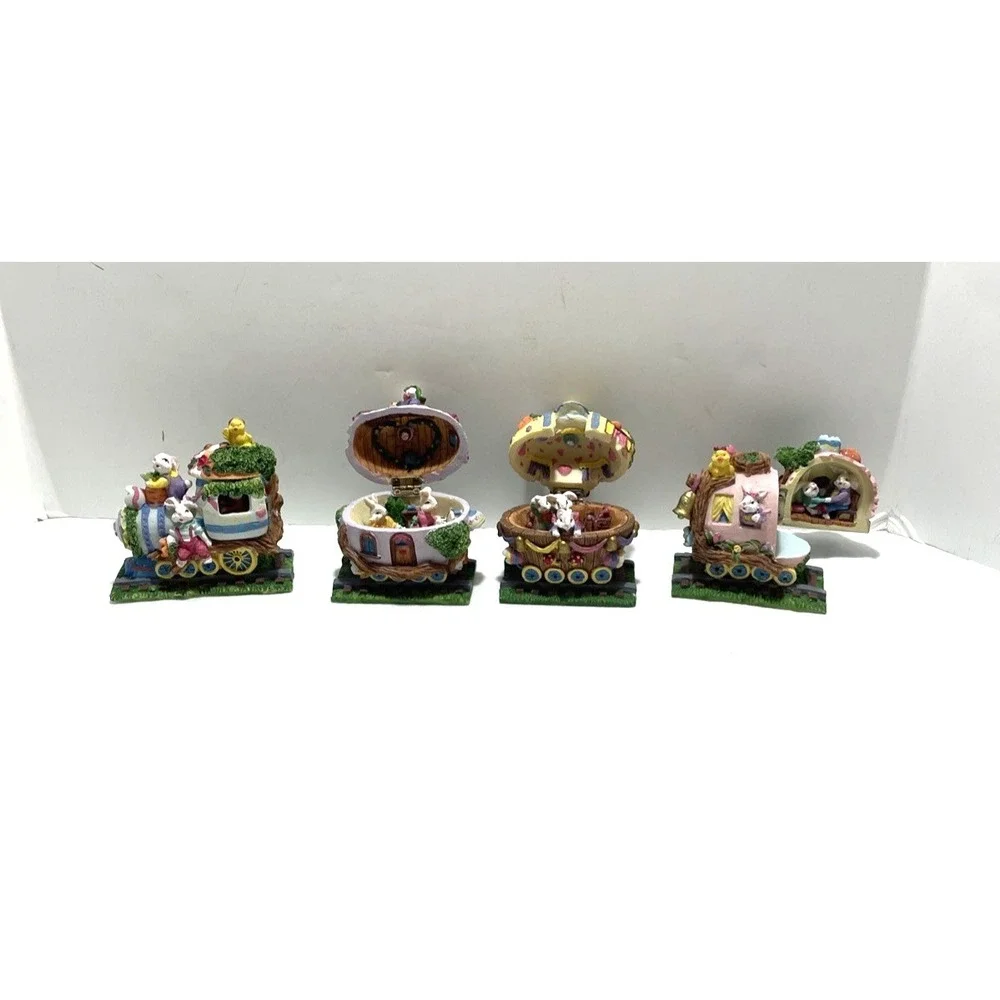 Vintage Easter Hinge Train 4 pc Set Caffco International Polyresin